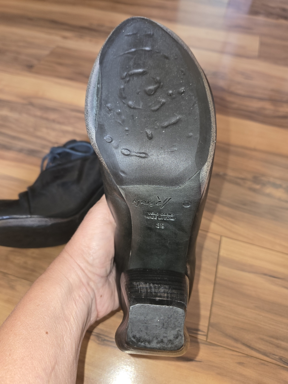 Marsell Italian Black Leather Lace-Up Heels - Picture 7 of 12